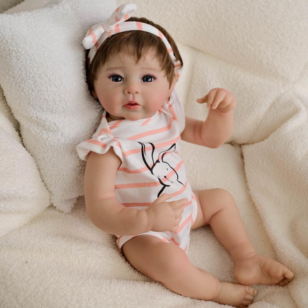 

Cute 19 Inch Reborn Babies Girl Dolls Raven Soft Vinyl Full Body Waterproof Simulation Doll Lifelike Handmade Rooted Hair Newborn Doll Kid s Xmas Gift girl doll