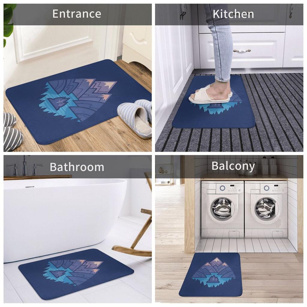1pc Non-slip Entrance Mat, Suitable for Living Room, Mountain Lake Blue Hallway Carpet, Bedroom Decorative