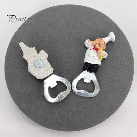 Funny Beer Bottle Opener for Fridge Refrigerator Magnet Opener, 3D Cartoon Chef Resin Magnetic Soda Cap Tool Manual Can Punch Home Restaurant Novelty