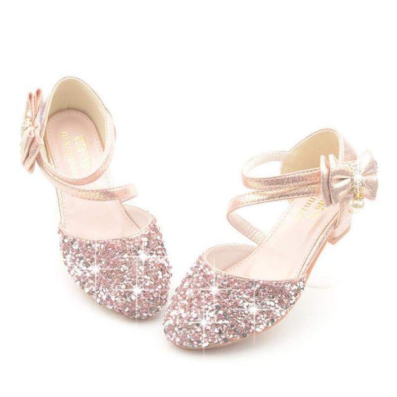 2026 Children Sandals Girl High Heels Princess Shoes For Girls Glitter Bowtie High Heel Sandals Dress Party Shoe Size 26-38