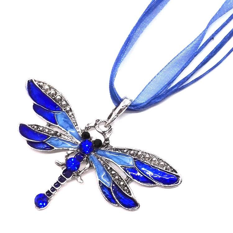 Elegant Alloy Jewelry Dragonfly Pendant Necklace Sweater Chain For Women