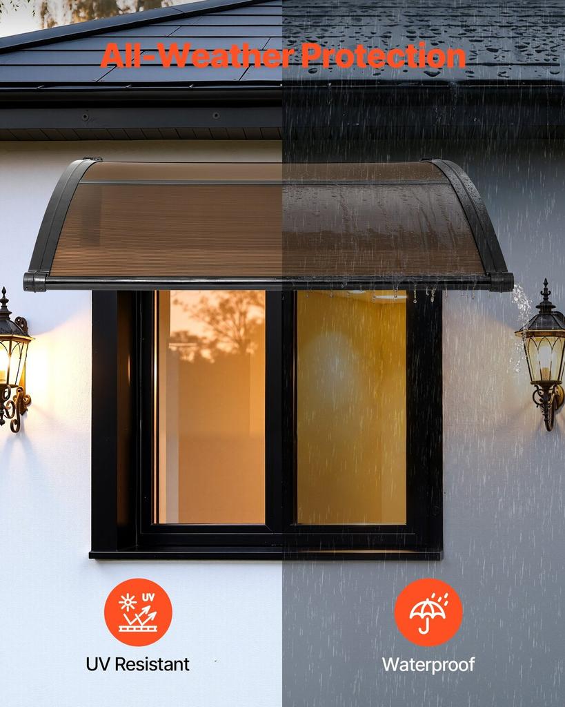 Awnings for Door Entrance, 38 X 40 In, Exterior Front Door Window Awnings with Drainage & ABS Bracket, Rain Snow Sun Protection, Overhang