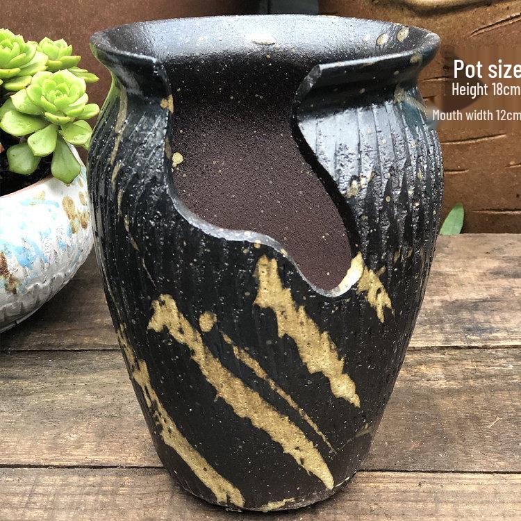 Purple Clay Handmade Succulent Pot with Jade Pendant Medium-Ceramic