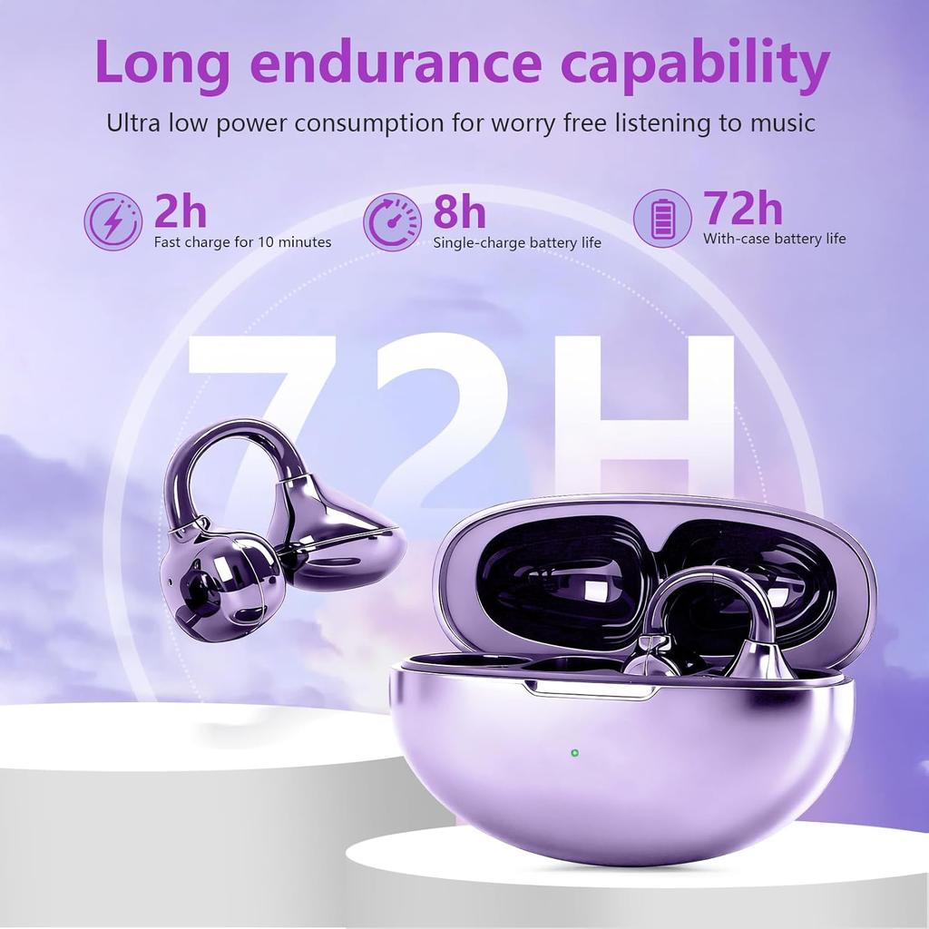 Clip-On Open-Ear Bluetooth 6.1 Earbuds with Microphone, Comfortable Non-In-Ear Sports Headphones with HD Sound & Noise Reduction for Running