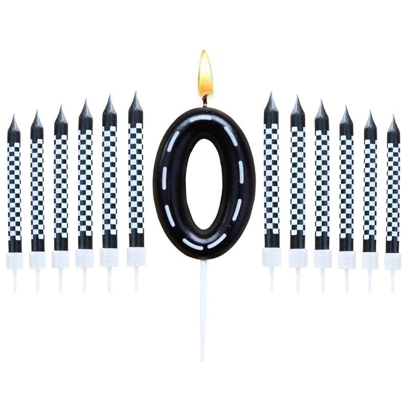6Pcs 1 To 9 Number Candle For Racers Black and White Checkered Candle Anniversary Truck Candle Cake Topper Festival Candles Cake