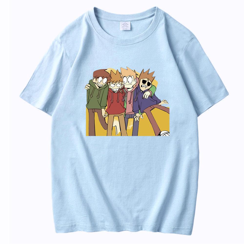 Eddsworld T-shirt Anime Short Sleeve 2022 Summer 100% Cotton Edd Tom Matt Todd Four Boys Men Unisex Tees Print Casual Women Tees