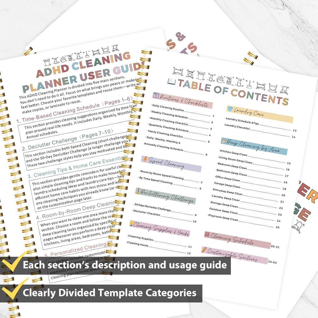 ADHD Cleaning Planner, Weekly and Monthly Organizing Planner with Cleaning Schedule and Checklist for Adults, Women for Household, Home, Kitchen,