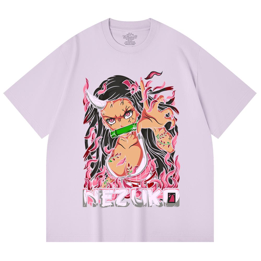 230 Gsm 100% Cotton Demon Slayer V73 Nezuko Print Unisex Heavy Cotton T Shirt