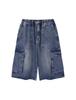 Deobiakaibeu Bermuda Full-Band Cargo Denim Shorts Indigo
