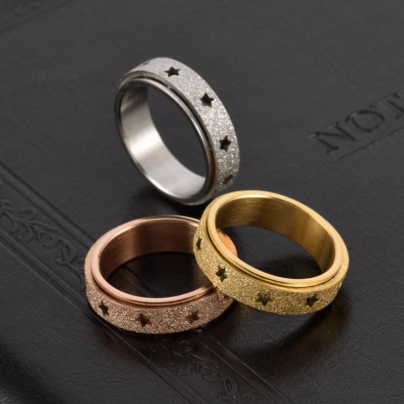 Minimalist Rotatable Hollow Star Frosted Stainless Steel Ring - Unisex Gold Jewelry