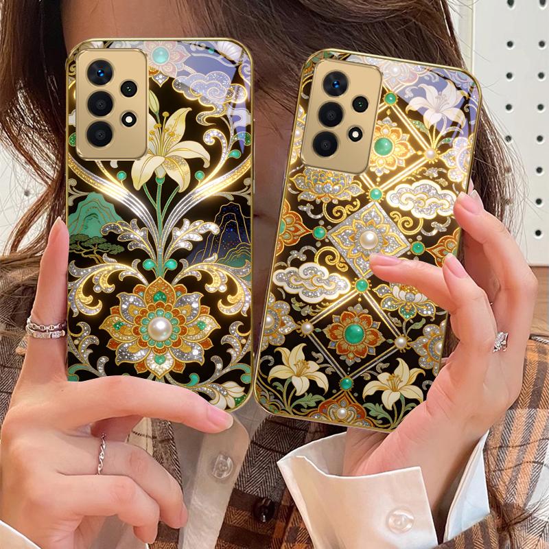 Golden Lily Flower Totem For Samsung A73 A72 A71 A42 A56 A55 A54 A53 A52s A52 A51 A36 A35 A34 A33 A32 Golden glass phone case