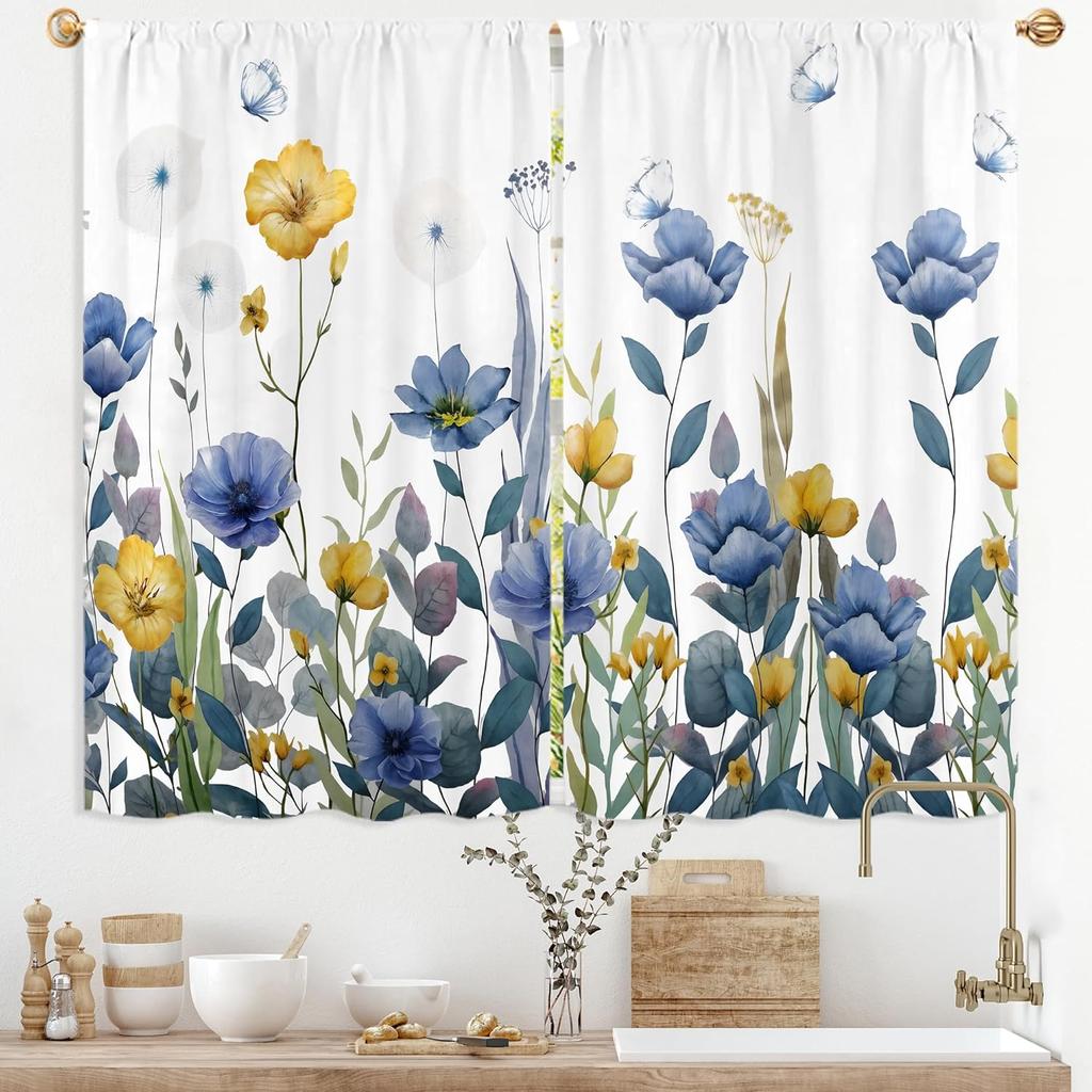 Purple Floral Butterfly Lilac Window Curtains Spring Flower Summer Girls Nature Garden Plant Drapes Treatment Curtain Polyester With Rod Pocket