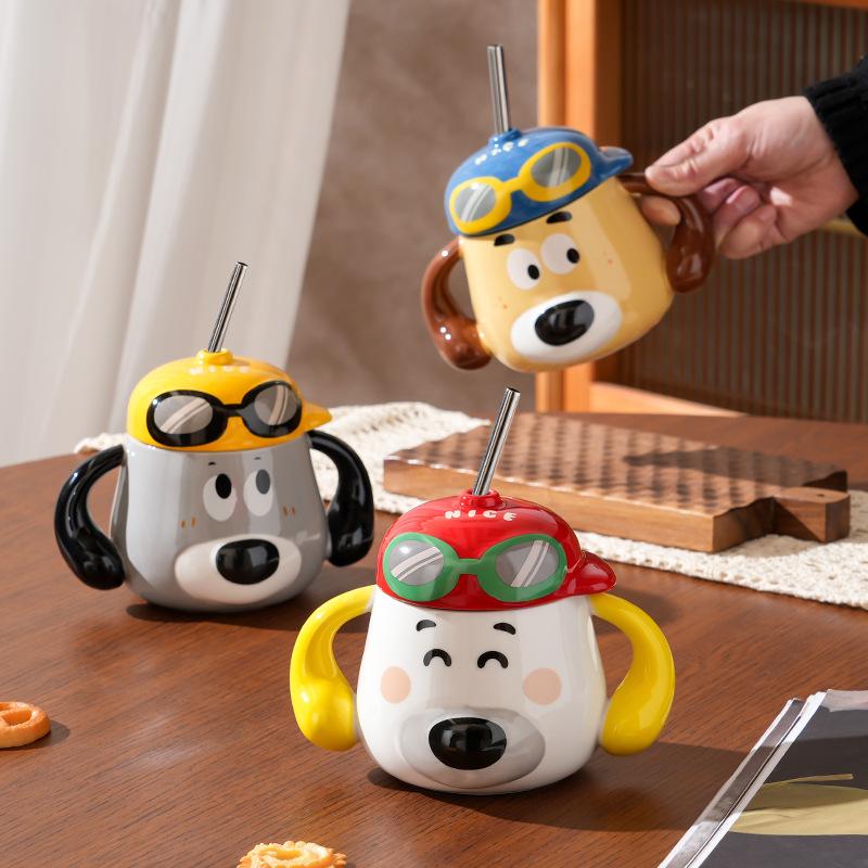 

Мультяшный щенок с крышкой и кружкой для питья Кружка для офисной девушки Милая керамическая чашка Высококачественная чашка 500ML