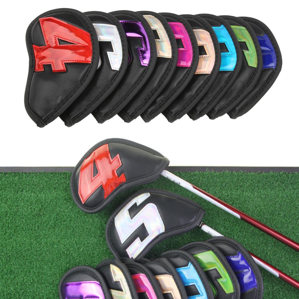9PCS Golf Club Head Covers Waterproof PU Numbered Golf Club Head Protector for Outdoor Black