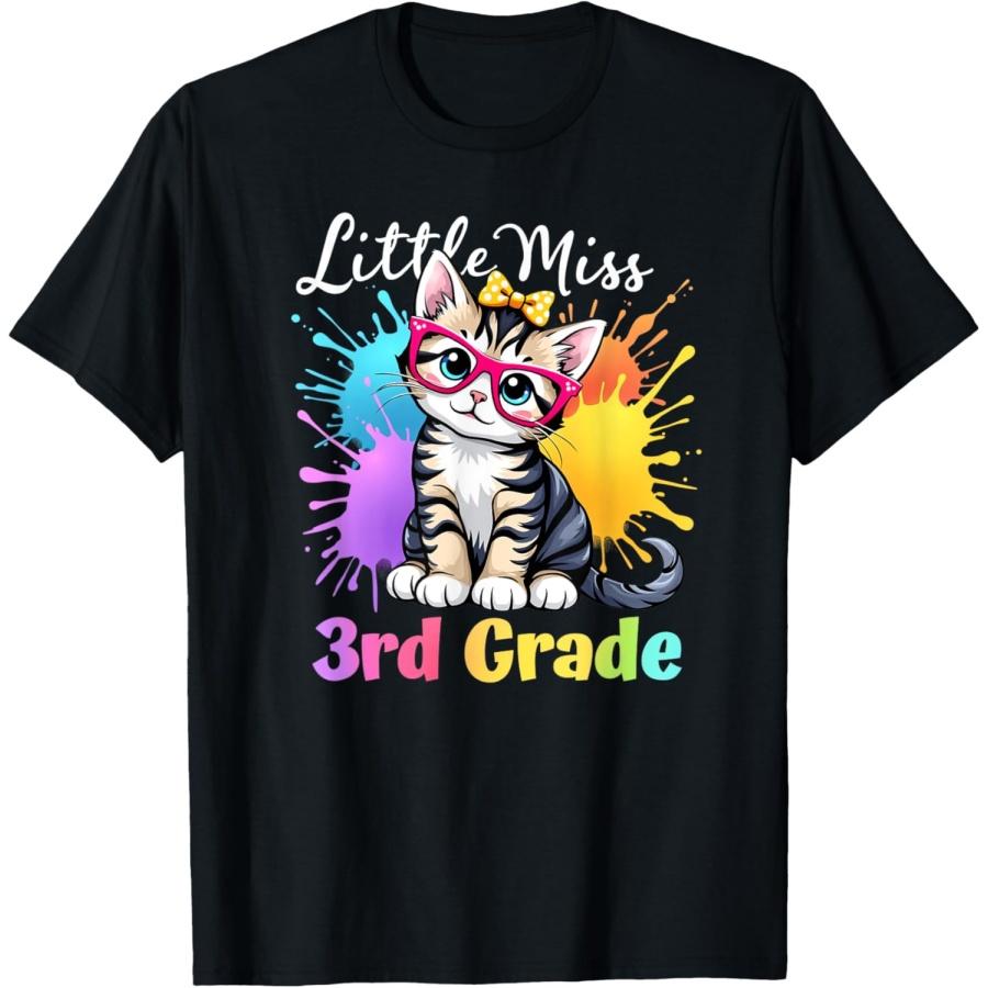 Womens Little Miss 3rd Grade Kitten Back To School Cat Girls T-Shirt XXXXXL чёрный