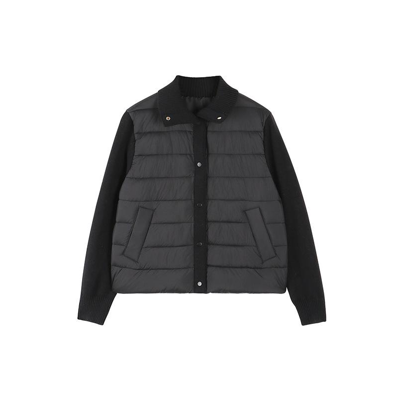 

Женский пуховик с вязаными вставками и воротником-стойкой, зима 2025, новый, легкий, тонкий, теплый, короткий F чёрный