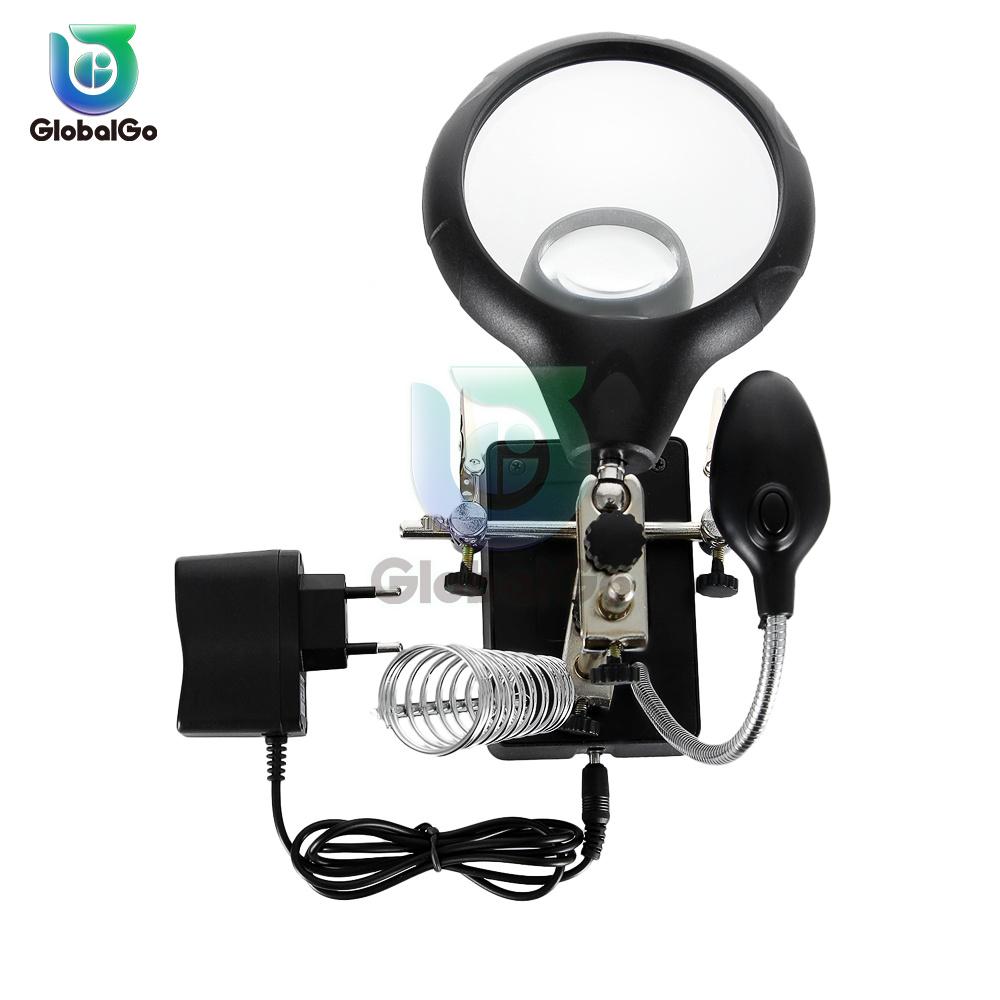 Welding Magnifying Glass Clamp 5 LED Auxiliary Glass Clip Magnifier Hand Soldering Solder Iron Stand Holder Station  Repair Tool