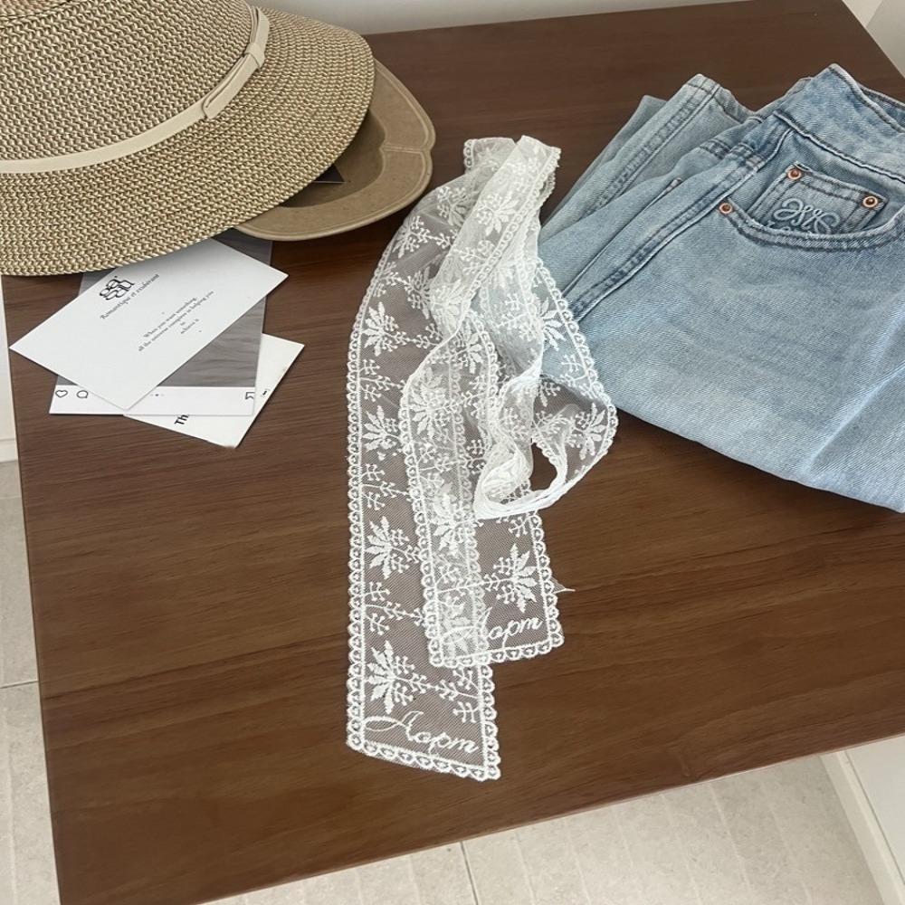 French Lace Lace Waistband Hollow Embroidery Thin Dress Belt Unique Tie Up Belt  Summer Season