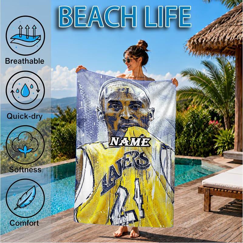Asciugamano da Spiaggia Personalizzato con i Numeri della Legacy di Kobe Bryant, Asciugamano da Spiaggia in Microfibra, Leggero e Asciugatura Rapida, per Viaggi Estivi, Regalo per Piscina