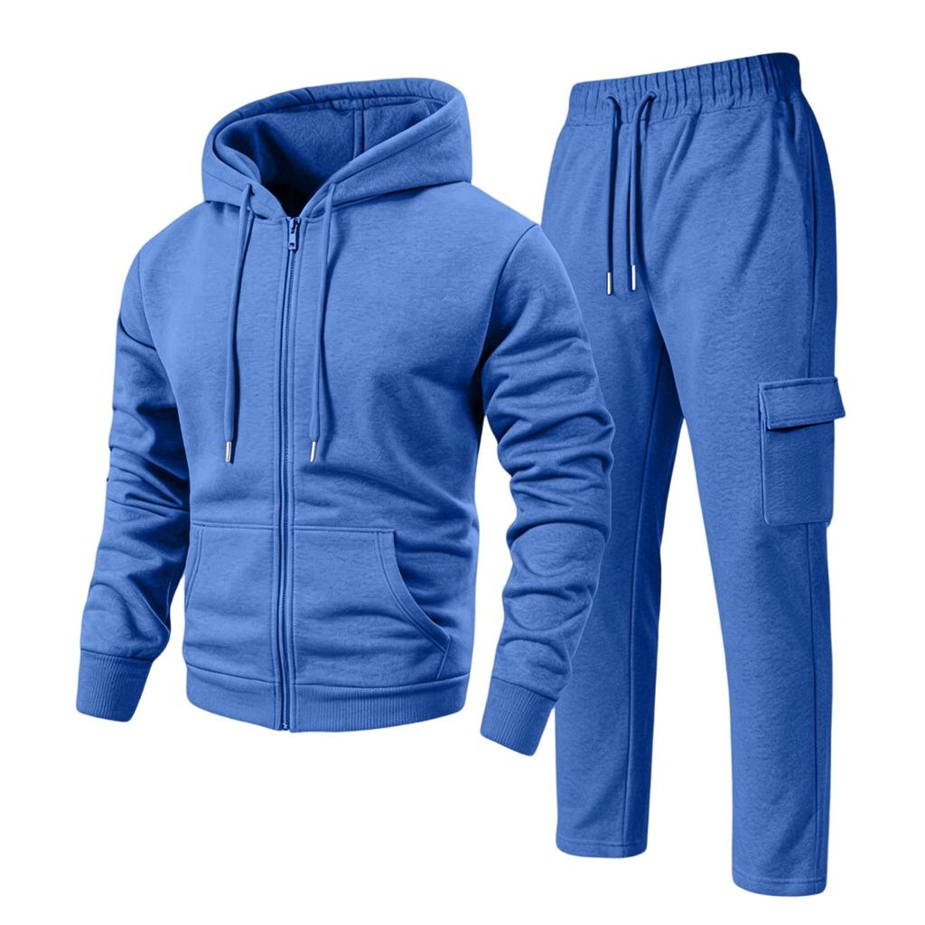 Men's Hoodie and Cargo Jogger Pants 2-Piece Set Casual Sportswear Suit for Outdoor Activities