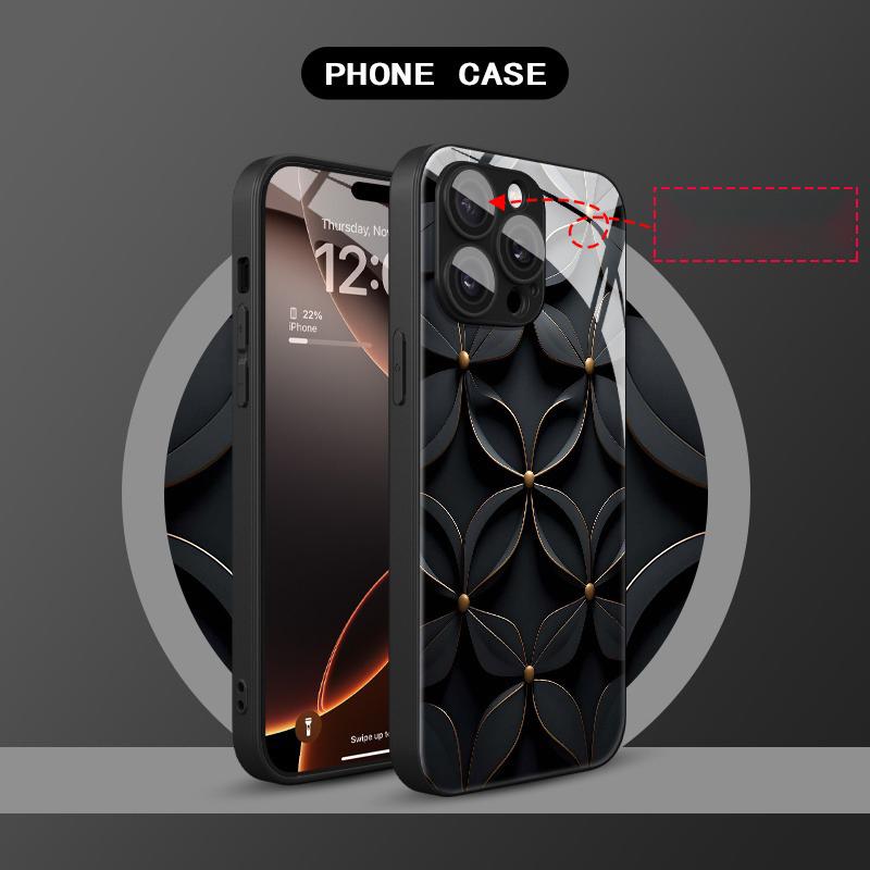 Black artistic flower Tempered Glass Phone Case For iPhone 17 Pro Max 11 12 13 14 15 16 Pro 17Air 16E 7 8 Plus XR XS Max Cover