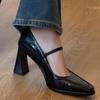Sheepskin model~ leather French single shoes women's spring and autumn high heels femininity advanced not tired feet thick heel Mary Jane shoes