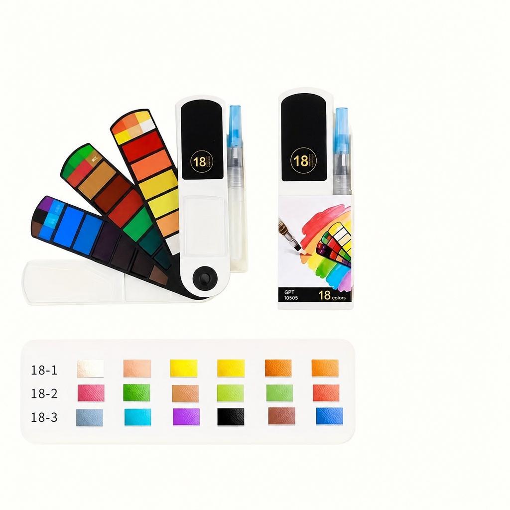 Folding fan solid watercolor, watercolor brush set, 36 colors