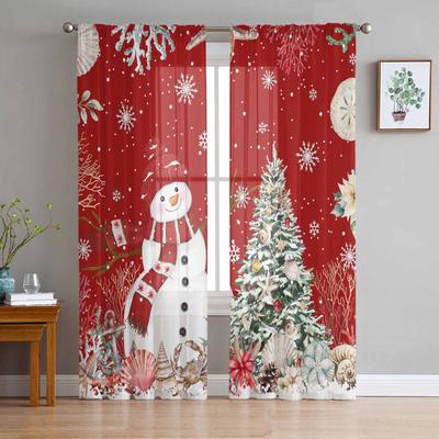 Christmas Winter Snowman Ocean Curtains For Living Room Bedroom Home Decoration Window Voile Tulle Curtain Drapes