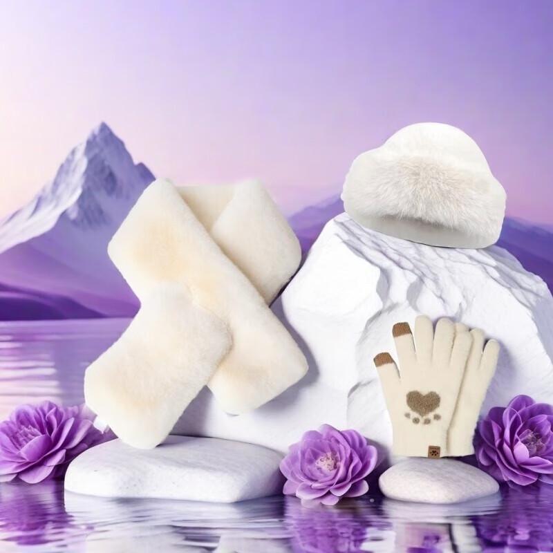 Warm Fleece Hat, Scarf & Gloves Set