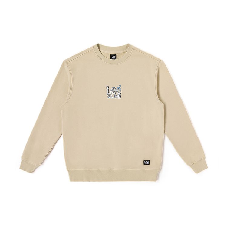 Comfortable Metallic Effect Printed Round Neck Long Sleeve Sweatshirt Unisex Sweatshirt Beige LUT007218204177A03034