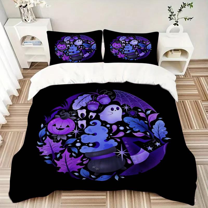 3pcs Ghost Pumpkin Halloween Ideas Print Cover Set Ultra Soft, Breathable, and Comfortable Bedding with Stylish Design for Bedroom and Guest Room