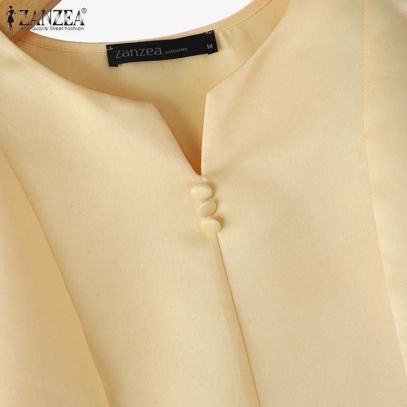ZANZEA Women Casual Round Neck Solid Color Summer 3/4 Sleeve Blouse