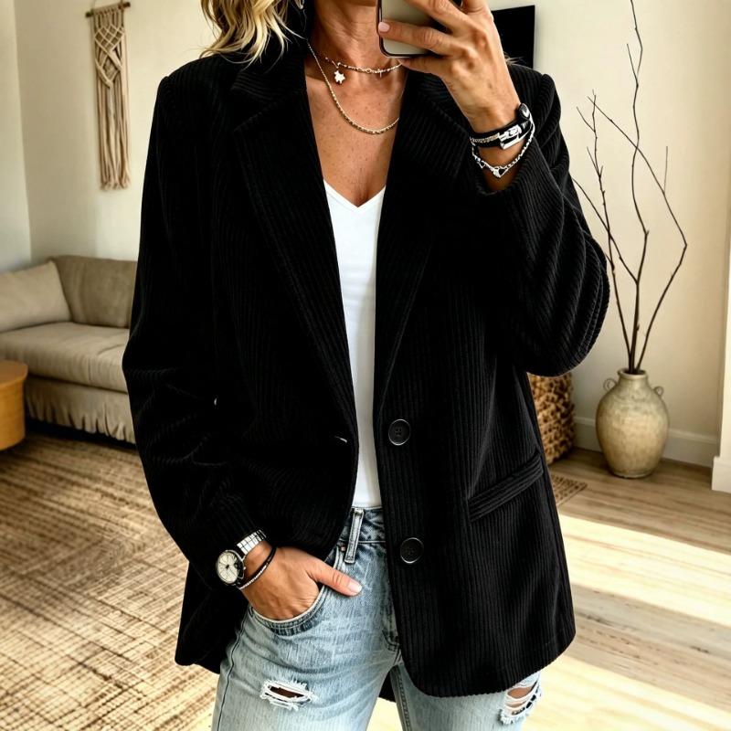 Damen S Vintage Unifarben Kord Langarm Blazer Mantel