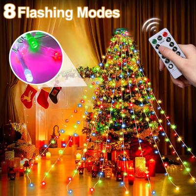 Christmas LED String Lights with Memory Function 8 Modes Star Topper Waterproof USB Powered Christmas Tree Lights