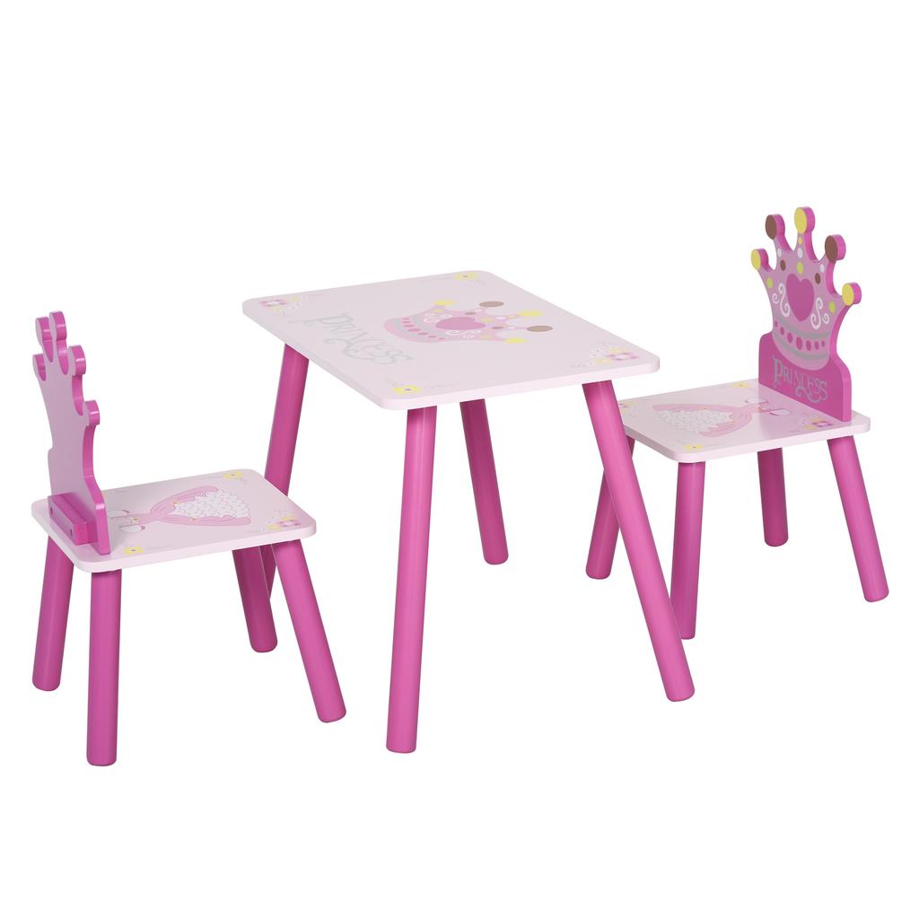 3 Stück Kinder- und Tisch-Stuhl-Set Prinzessin & Krone Thema Hausmöbel Schönes Geschenk 2-4 Jahre Rosa