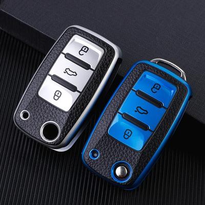 Bőr autós kulcstartó kulcsok teljes fedésű védő táska VW Volkswagen Polo Tiguan Passat Golf Jetta Lavida Skoda Octavia számára