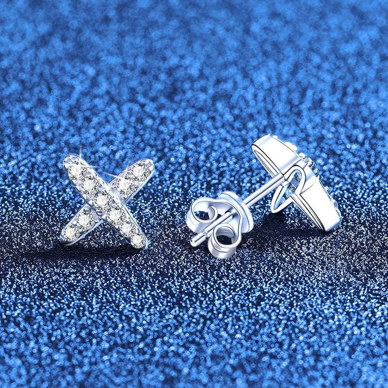 Sterling X-Shaped Cross Earrings With Lab-Created Moissanite Stones Women Minimalist Fashion Jewelry