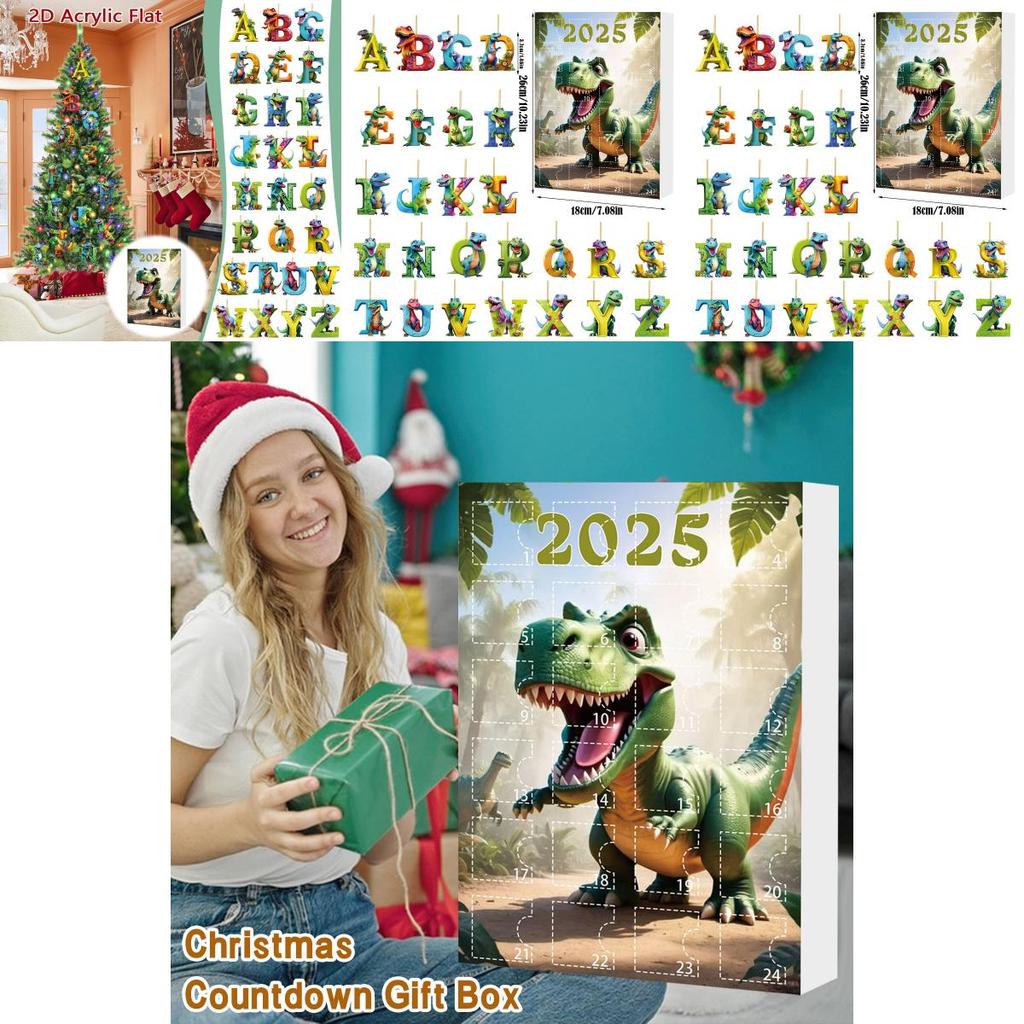 Dinosaur Christmas Countdown Calendar With Acrylic Dinosaur Figurines For Holiday Decor