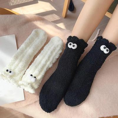 2 Paia di Calzini Divertenti Morbidi con Occhi Grandi Donna Caldi e Peluche Calzini da Notte Invernali Spessi Accoglienti per Rilassarsi in Casa e Dormire