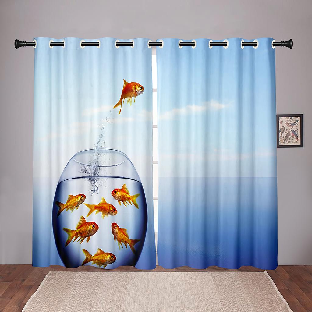 Goldfischbecken Tier Ozean Strand Schachbrett Fenstervorhänge Kinderzimmer Wohnzimmer Flurbehandlungen Küchendekor Drapierung