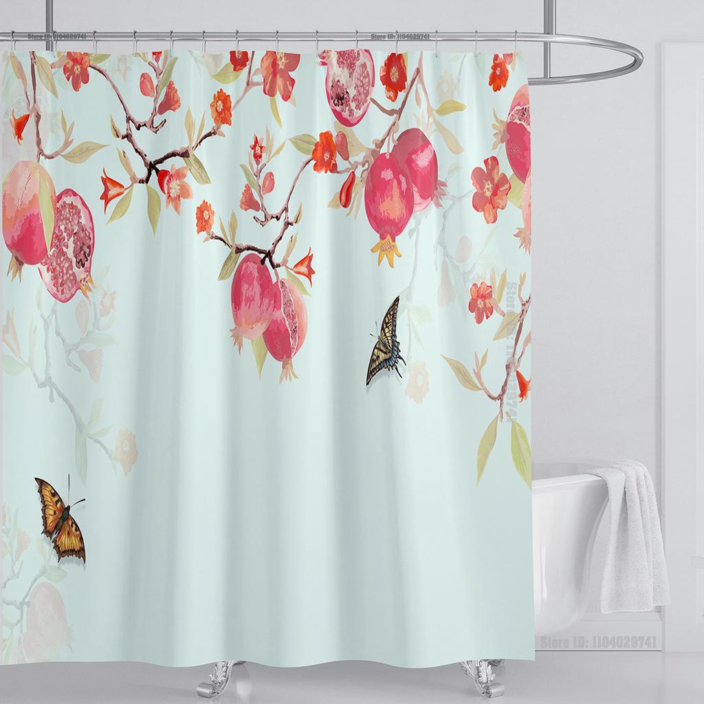 Plant Floral Shower Curtain Waterproof Shower Curtain Polyester Fabric 3D Printed Curtain Bathroom Decoration With Hooks