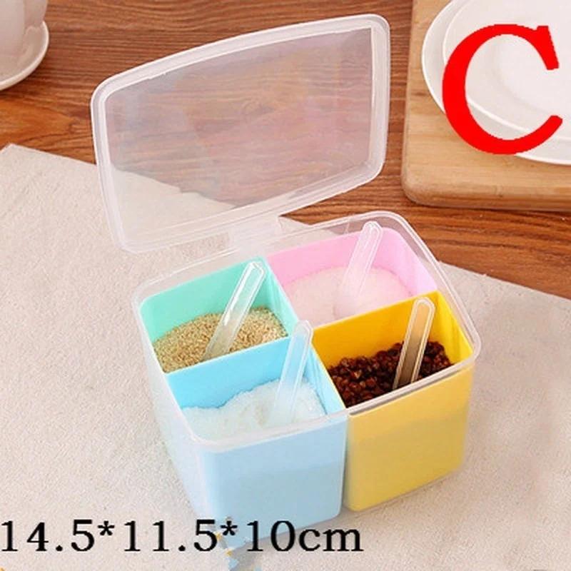 1PCS Plastic Divided Spice Box Kitchen Seasoning Jar Seasoning Box Creative Sugar Jar Salt Jar Kitchen Accessories