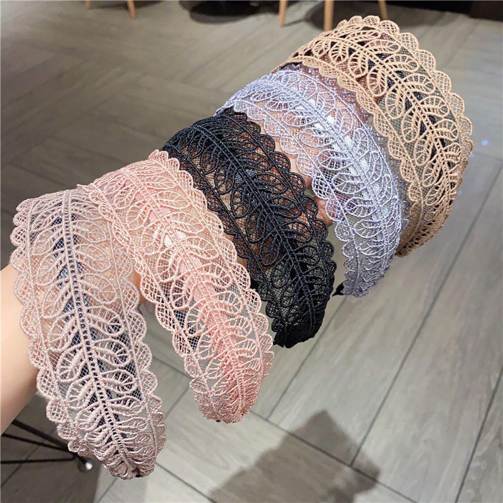 With Toothed Women Hair Accessories Korean Style Hair Wear Wide Side Hairband Lace  Leaves Headband