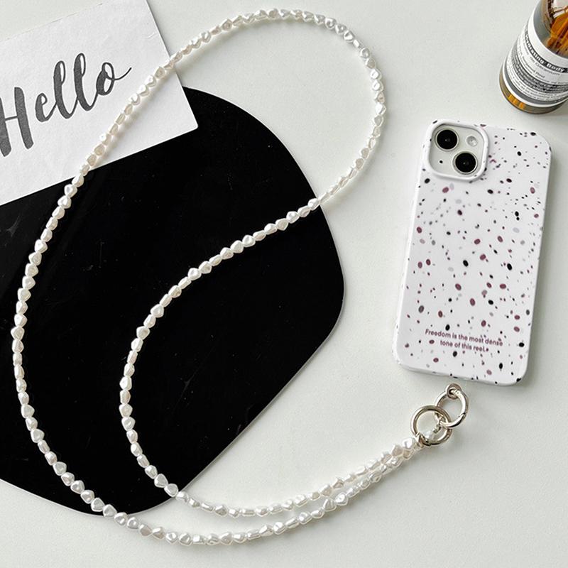 120Cm Mobile Phone Lanyard Women'S Crossbody Wrist Beaded Chain  Flat Pearl Chain Anti-Loss Sling Strapclip Phone Strap