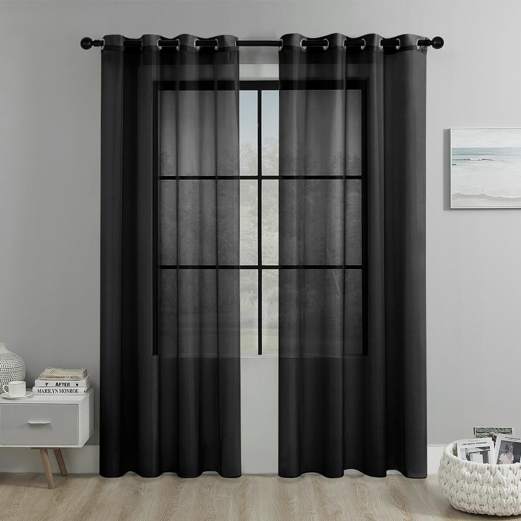 2025Solid Color Perforated Window Screen Semi-Blackout Curtain Living Room Balcony Window Screen Door Curtain Decoration