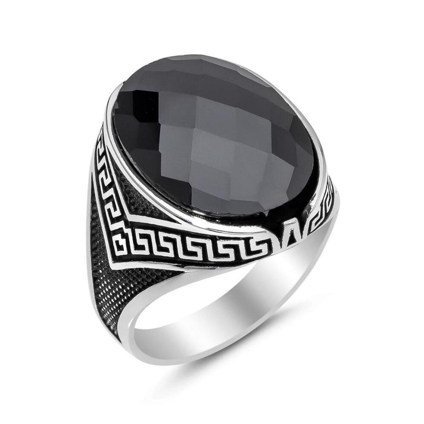 

Side V Design Black Zircon Stone Sterling Silver Men s Ring