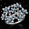 Luxury Crystal Female White Blue Zircon Stone Ring Vintage Silver Color Wedding  For Women