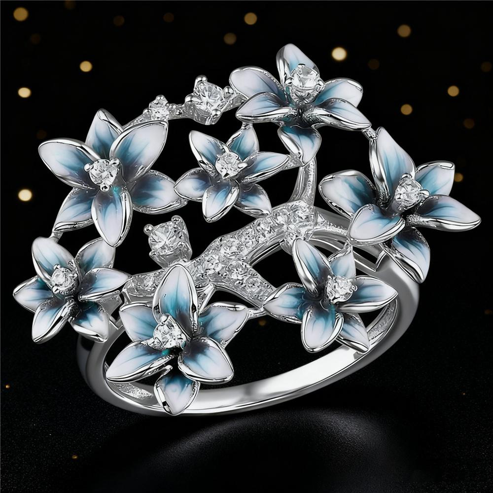 Luxury Crystal Female White Blue Zircon Stone Ring Vintage Silver Color Wedding  For Women