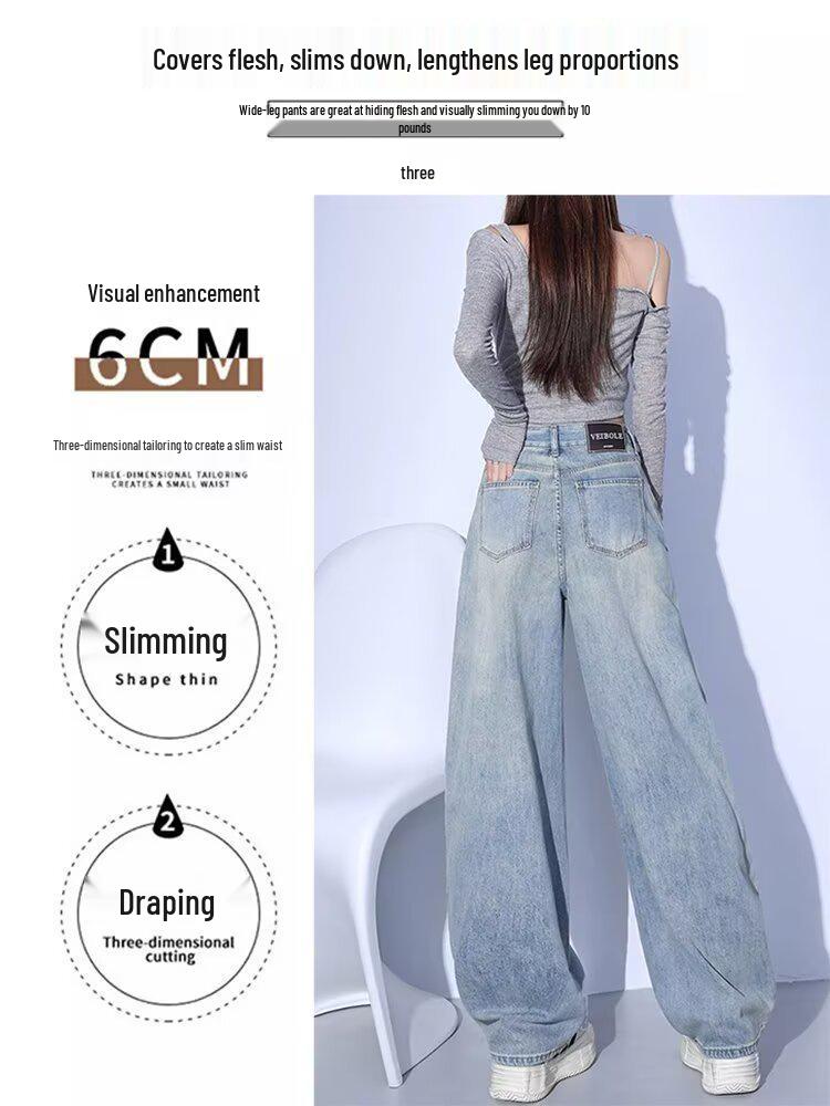 Spring 2025 Retro High-Waist Wide-Leg Scimitar Jeans - Floor-Length Trendy Slimming Pants