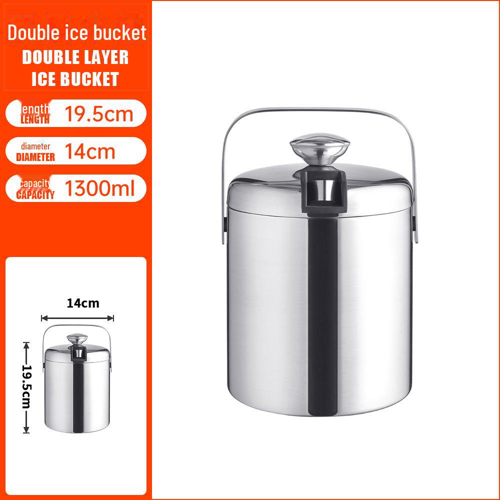 Bar KTV Double-Layer 1600ml Stainless Steel Portable Ice Bucket - Ideal for Outdoor and Commercial Use